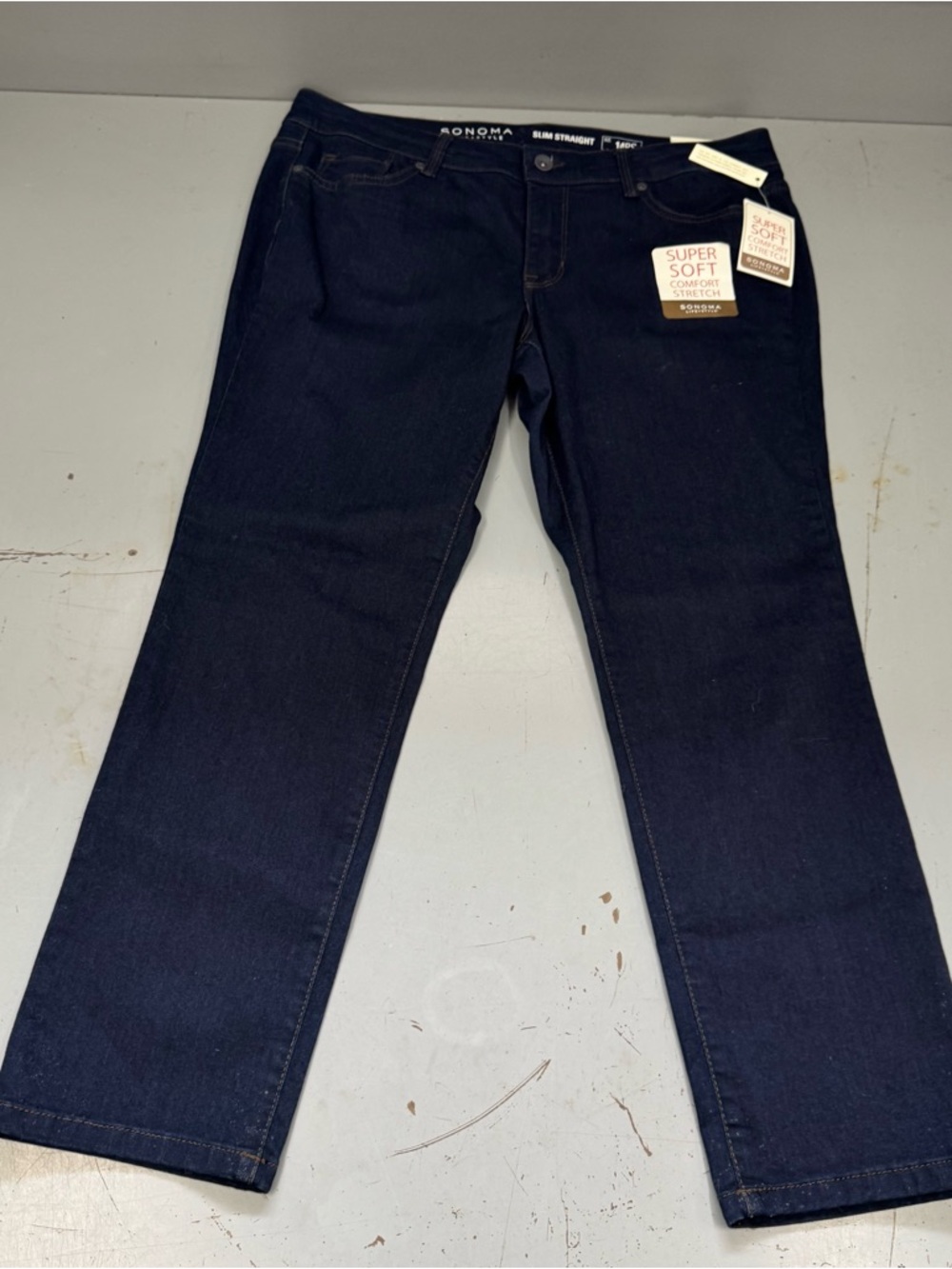 SO Sonoma Life Style Slim Straight Denim Blue Jeans Dark Indigo size 14 Petite